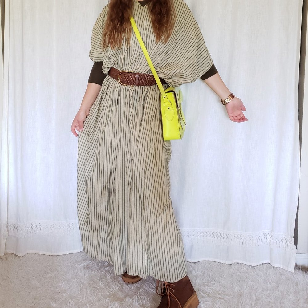 Maxi dress green white striped kaftan